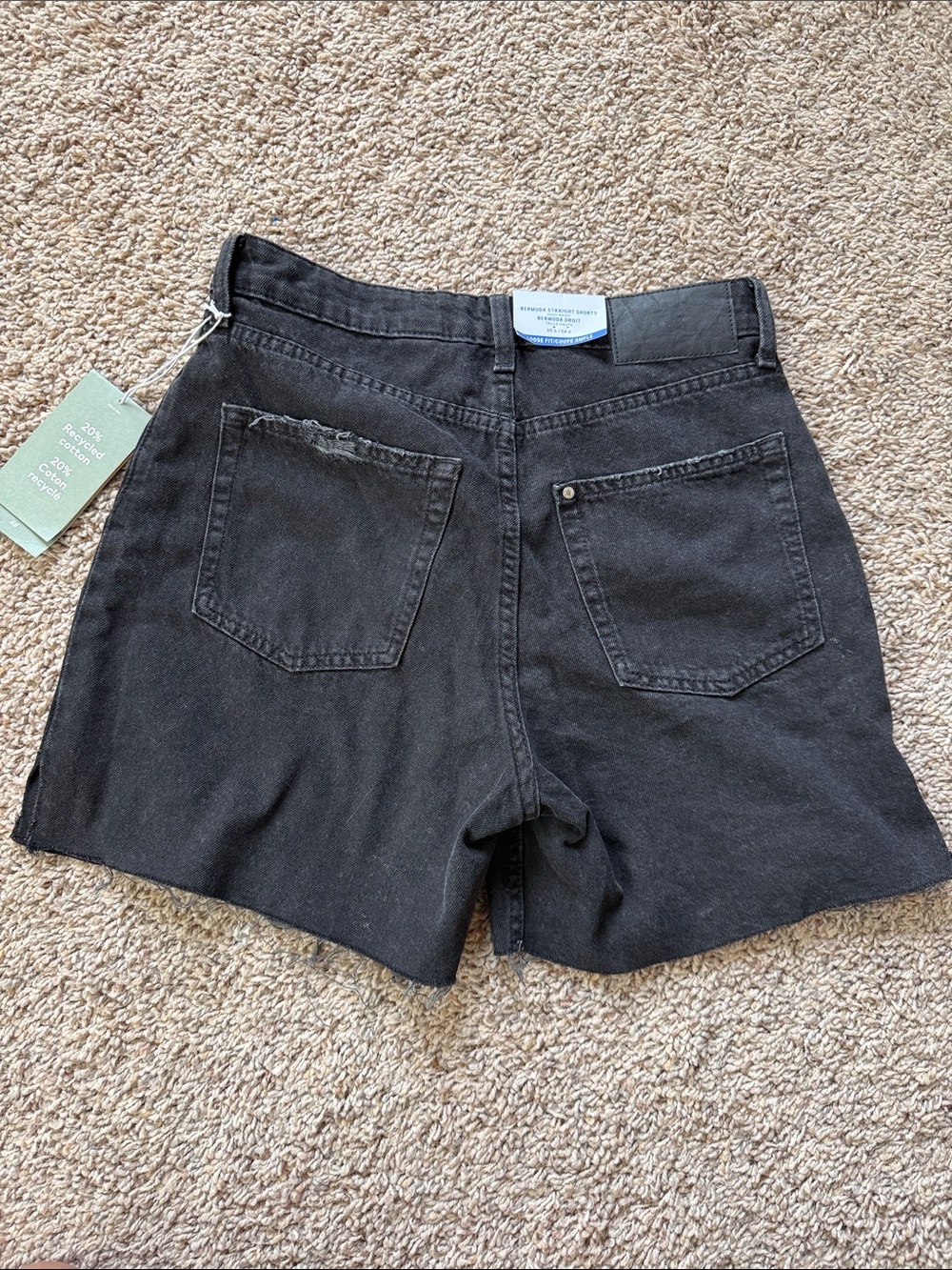 High-Rise Bermuda Straight H+M Black Denim Women's Shorts 20% recycle cotton 6